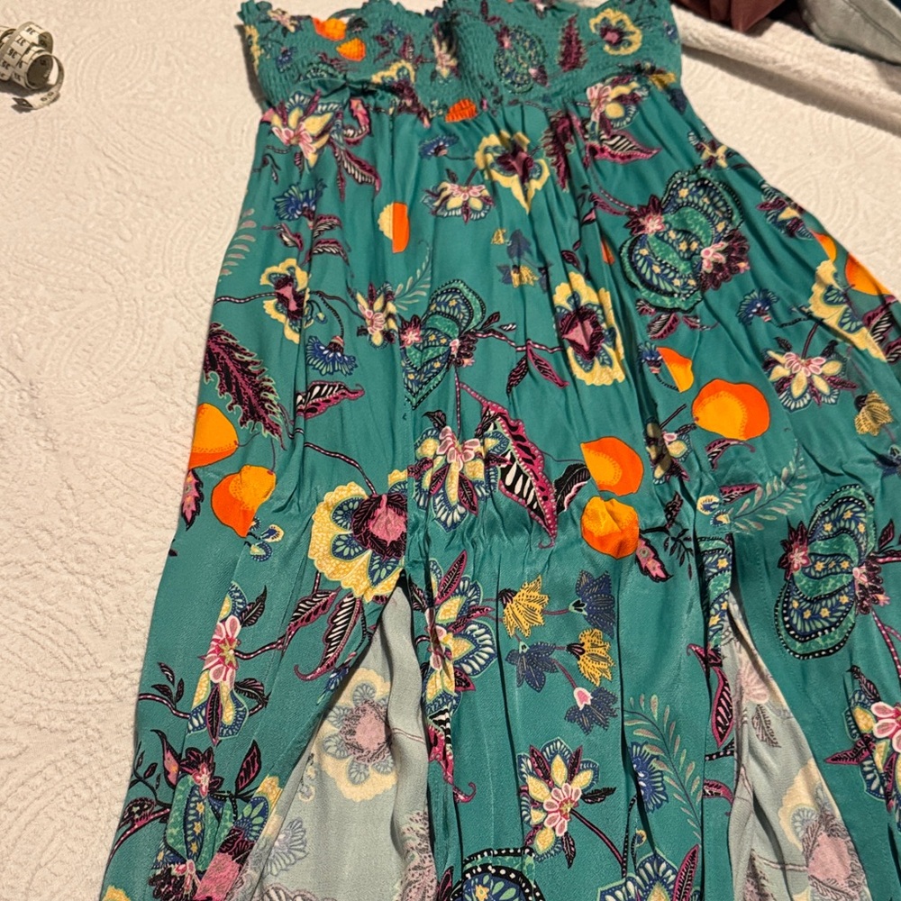 Anthropologie Maeve Teal Floral Midi Dress